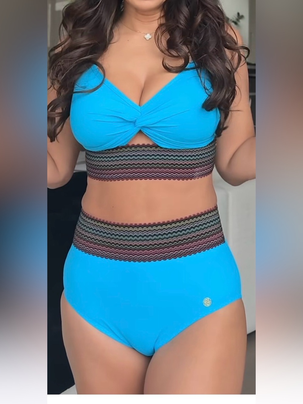 High-Rise Two-Piece Bikini Set in Bright Blue with Textured Waistband